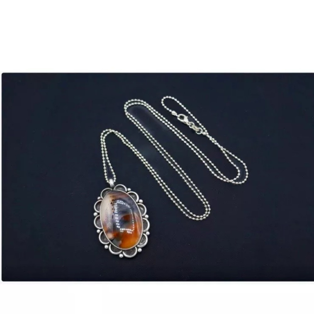 Montana Moss Agate 925 Sterling Silver Pendant Necklace 30" - Picture 7 of 9